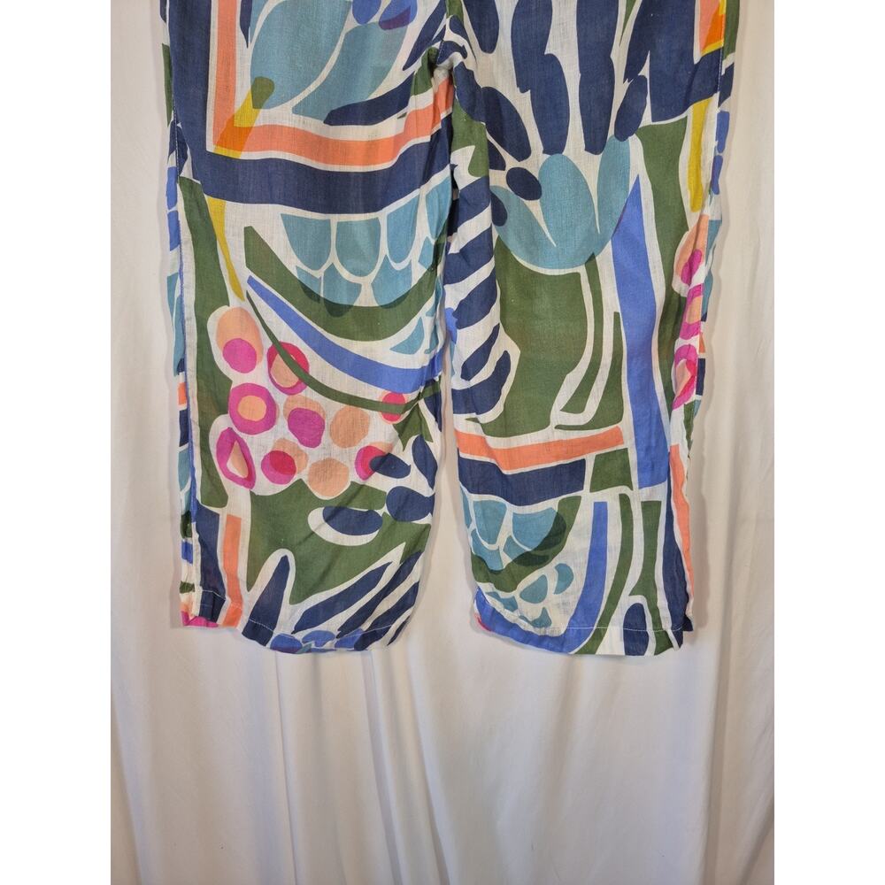 120 Lino Wide Leg Blue Green Floral Linen Pants EU 42 US 6 - Picture 8 of 9
